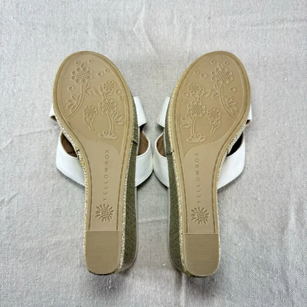 Yellow Box Adriana Women's Wedge Slide Sandals Size 6 White Jeweled Espadrille